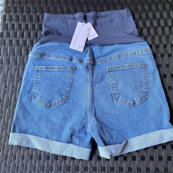 Maacie Maternity High Waist Jean Shorts Whole Pregnancy Short Jeans - Picture 3 of 10